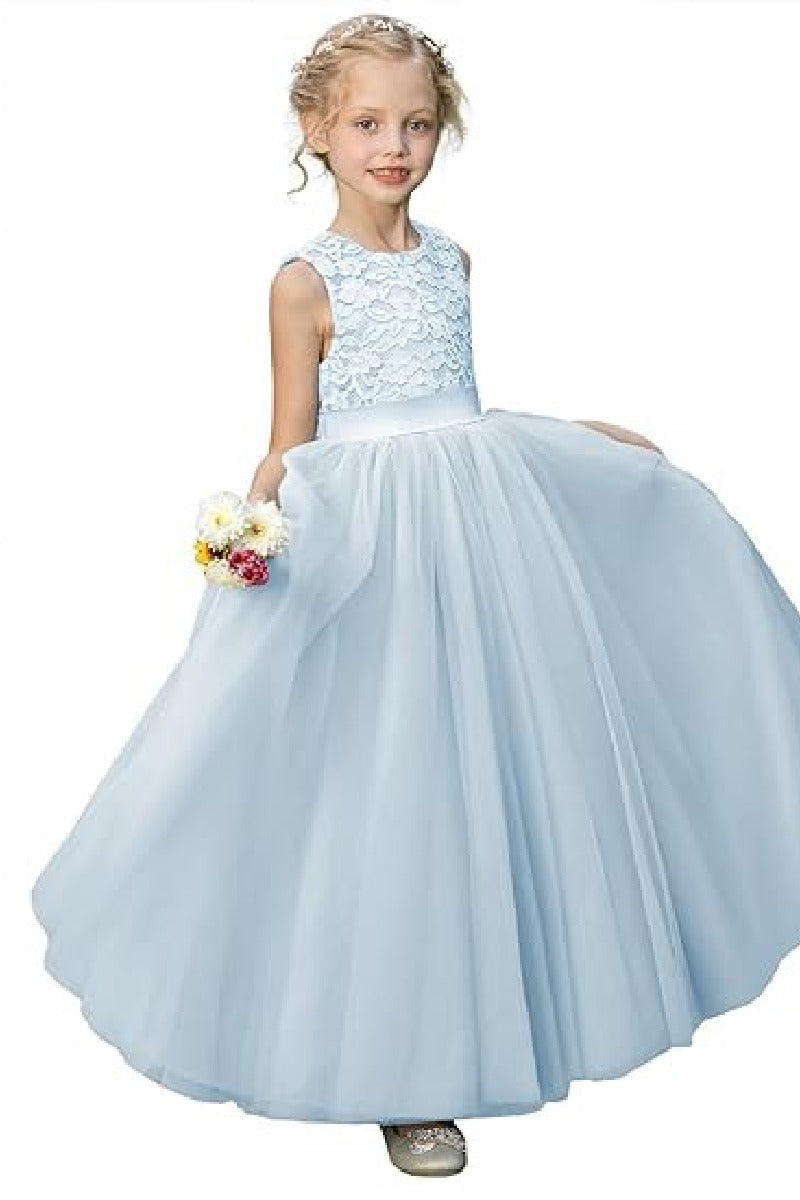 A-Line/Princess Scoop Neck  Tulle Flower Girl Dresses With Sash/Bow 797915415325