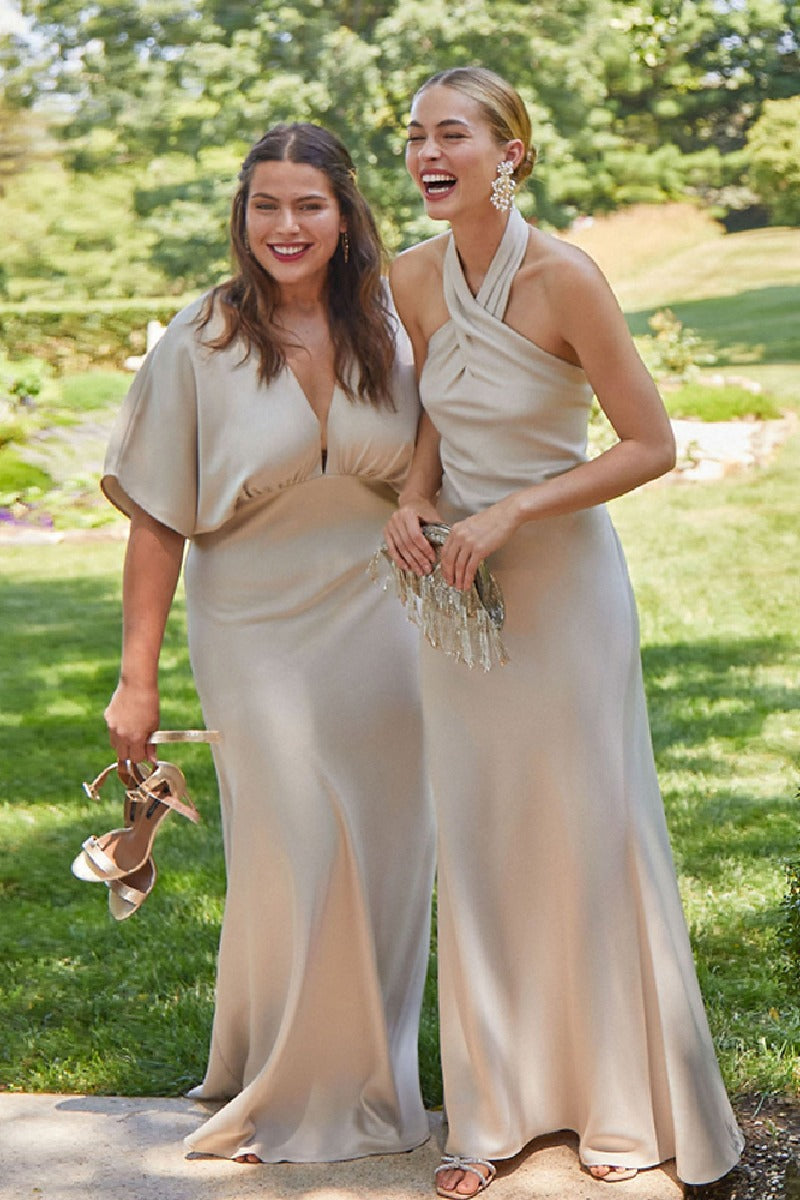 A-Line Maxi Stretch Satin Bridesmaid Dress 658382593437