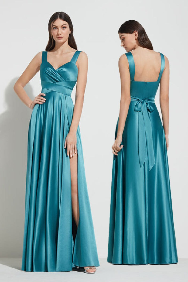 A-Line Maxi Luxuriant Satin Bridesmaid Dress 671430506147