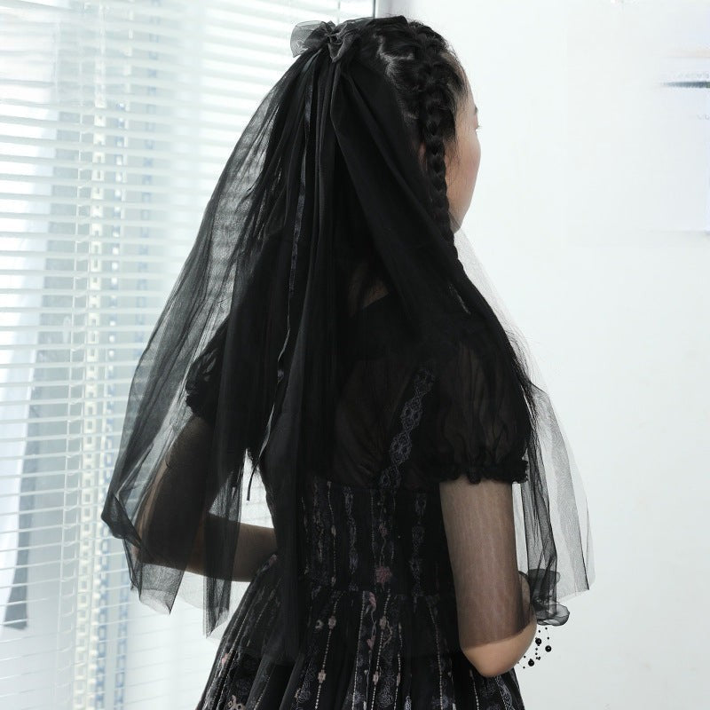 Black veil Double veil Halloween headdress bridal veil 655786515036