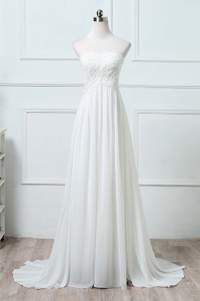 A-Line Sweep-Brush Train Chiffon Wedding Dress 640165830660