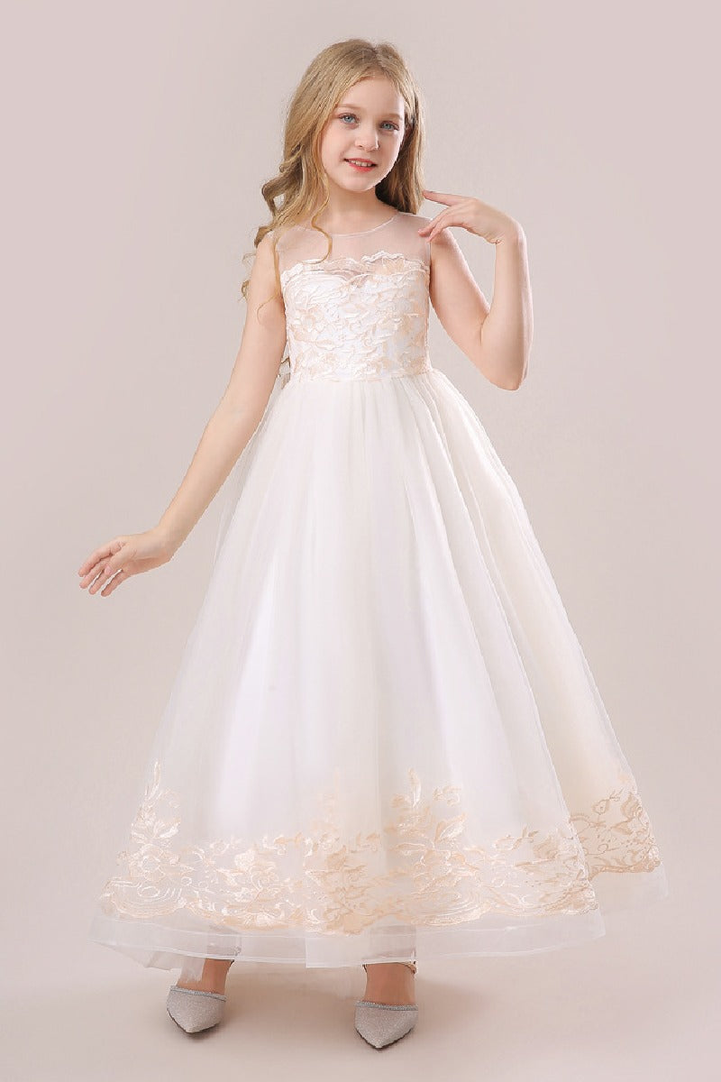 A-Line Illusion Neck Sleeveless Lace/Tulle Flower Girl Dresses 687333472255