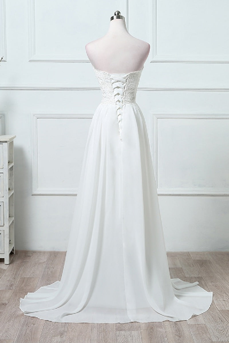 A-Line Sweep-Brush Train Chiffon Wedding Dress 640165830660