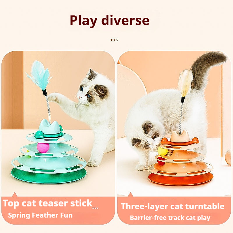 Cat toy three layer turntable track ball tease cat stick feather pet supplies  694484454159