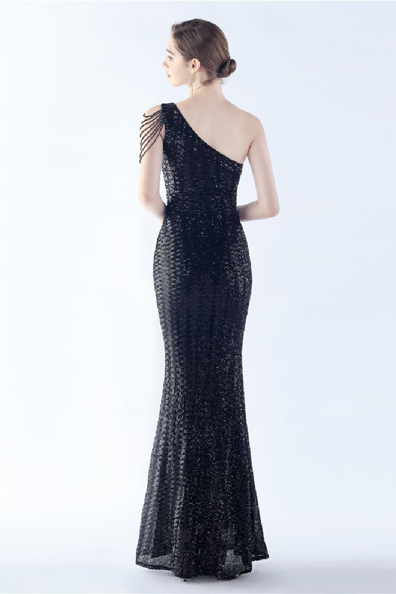 Sheath-column floor length sequined dress 785514826195