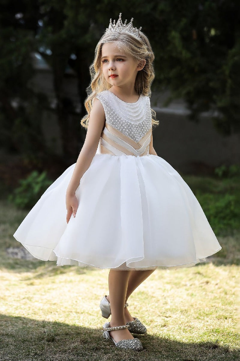 Ball-Gown Scoop Neck Sleeveless Satin/Tulle Flower Girl Dresses With Bow(s)/Beading 674520604690