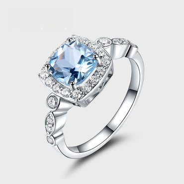 Blue topaz ring set square zircon wind ring 616122346849