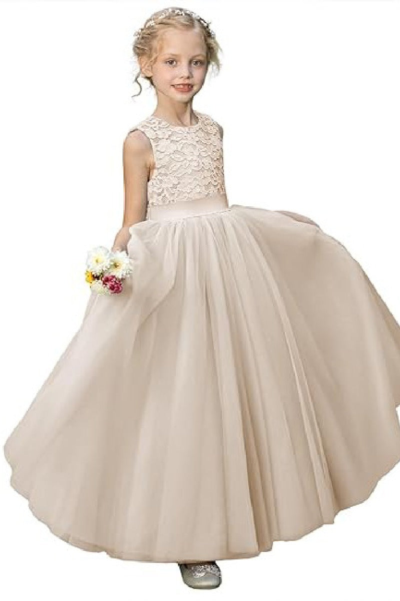 A-Line/Princess Scoop Neck  Tulle Flower Girl Dresses With Sash/Bow 797915415325