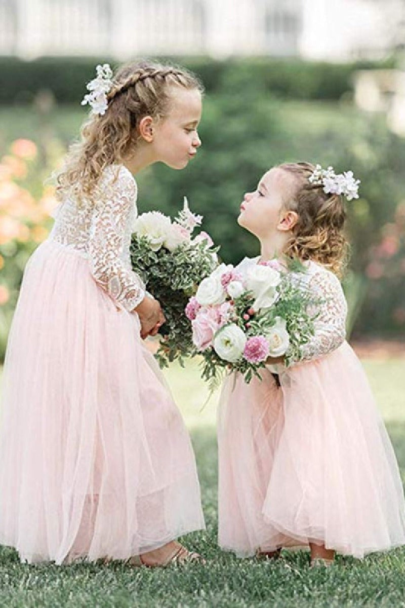 A-Line Scoop Neck Long Sleeve Lace/Tulle Flower Girl Dresses 725541112725