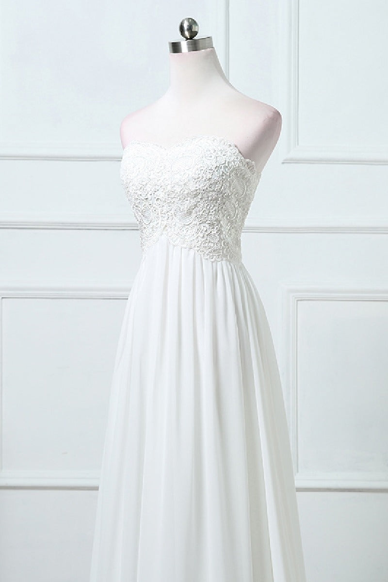 A-Line Sweep-Brush Train Chiffon Wedding Dress 640165830660