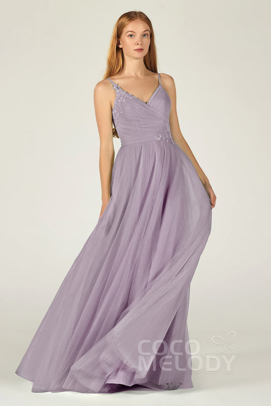 A-Line Floor Length Tulle Bridesmaid Dress CB0383