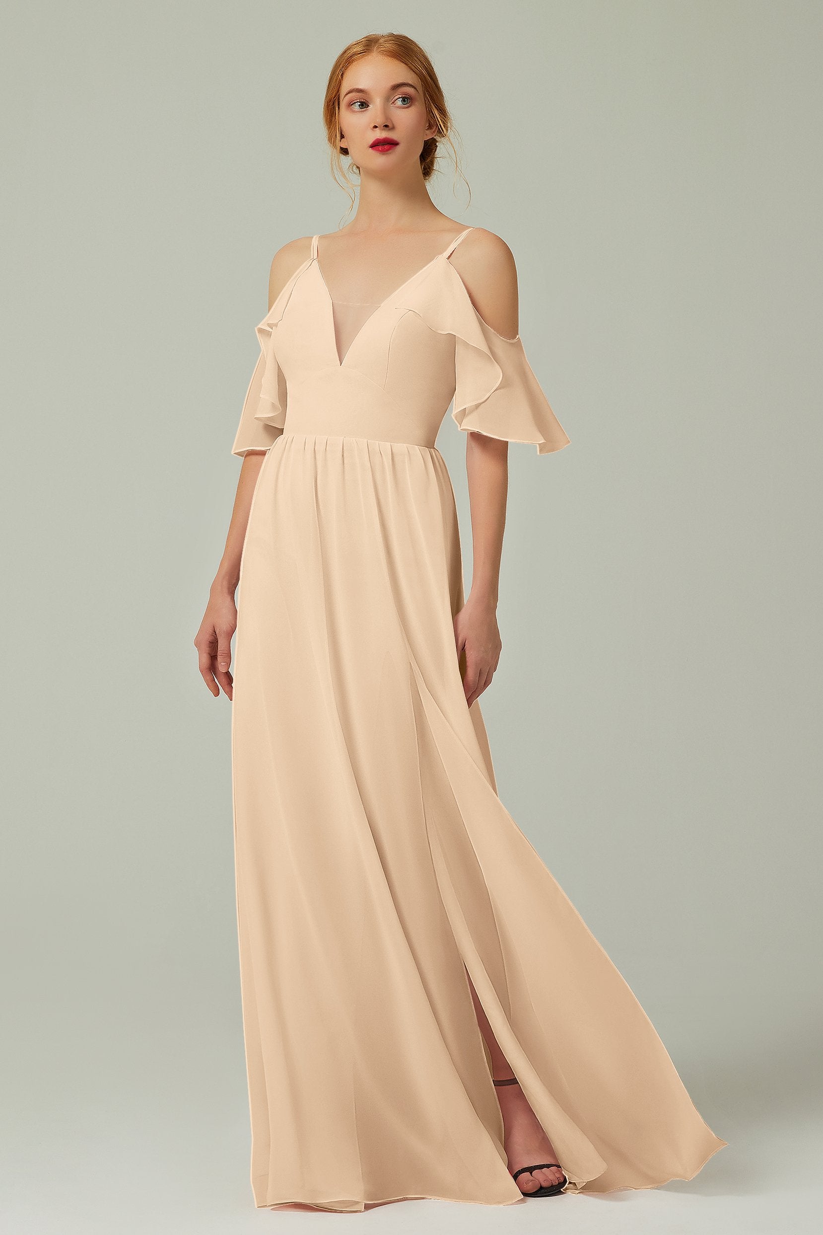 V-Neck Chiffon Bridesmaid Dress with Split Ruffles CB0236 – COCOMELODY