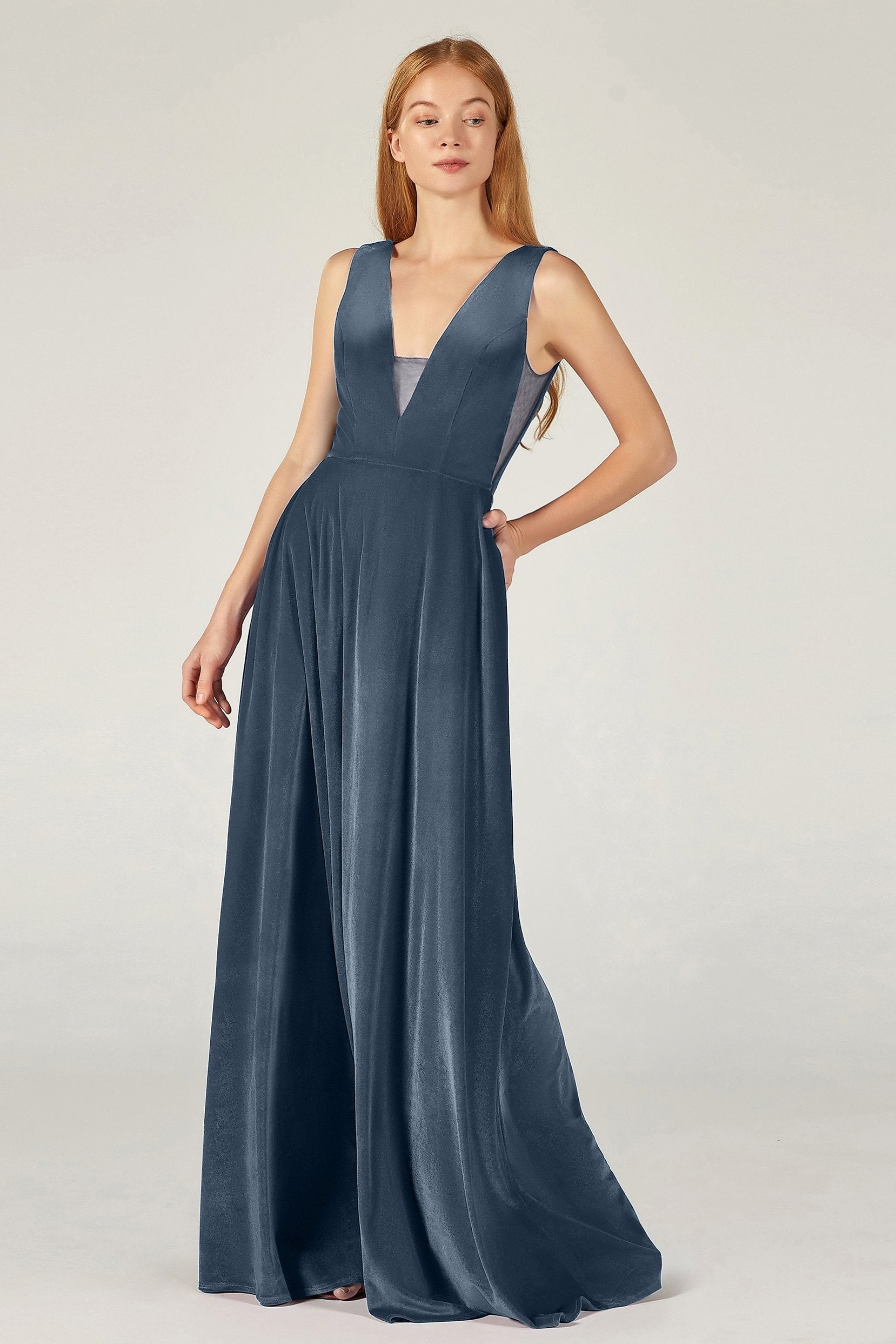 Elegant V Neck Sleeveless Zipper Bridesmaid Dress Pockets CB0364 COCOMELODY