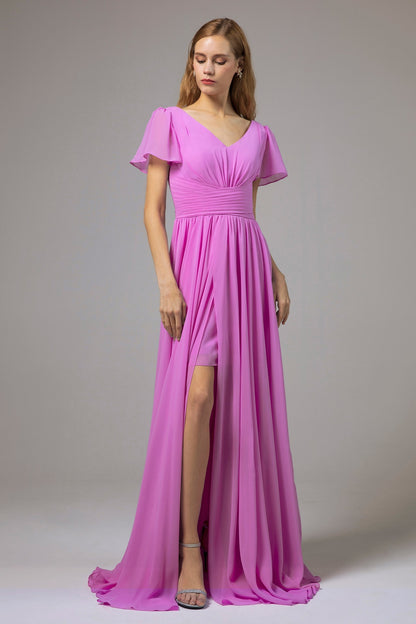 A-Line Floor Length Chiffon Bridesmaid Dress CB0396