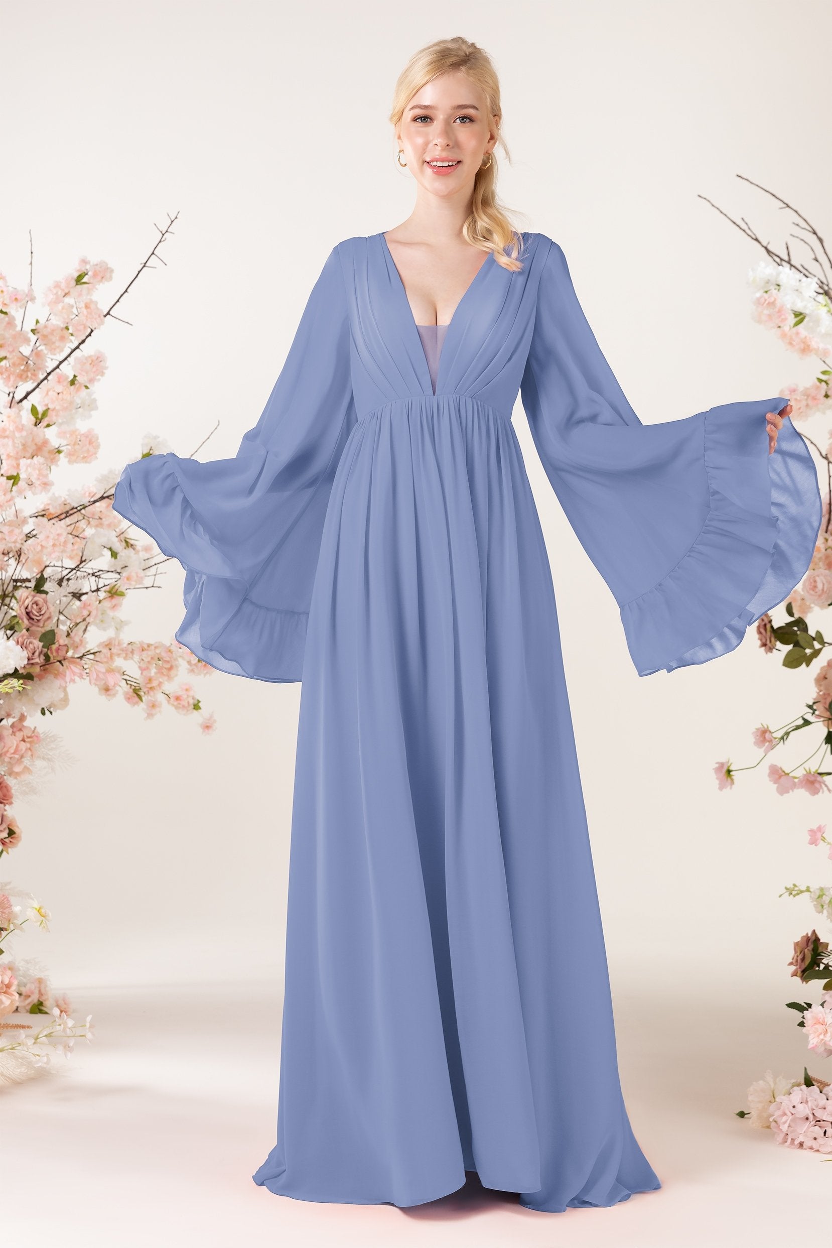 A-Line Sweep-Brush Train Chiffon Bridesmaid Dress CB0465 – COCOMELODY