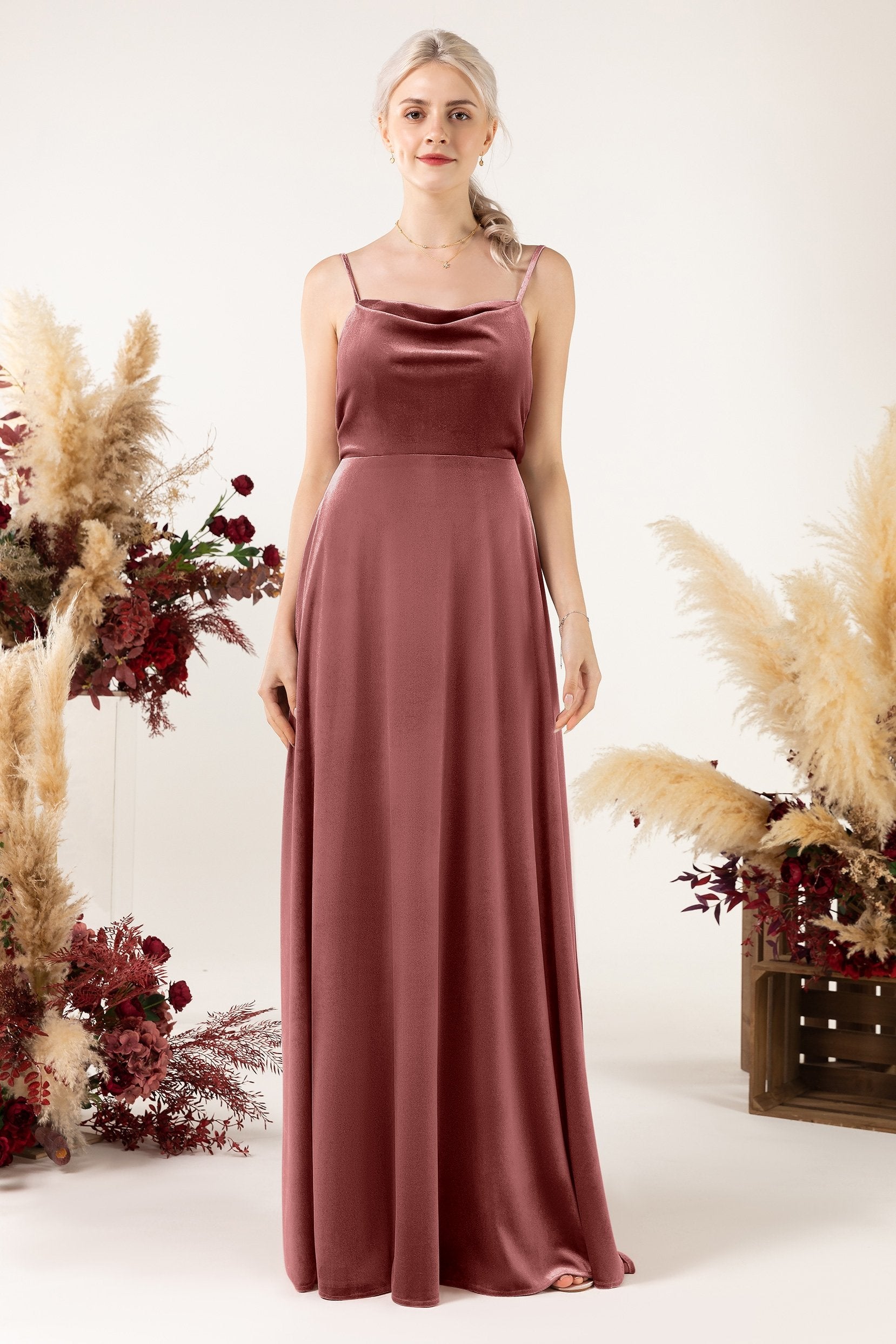 A-Line Sweep-Brush Train Velvet Bridesmaid Dress CB0536 – COCOMELODY