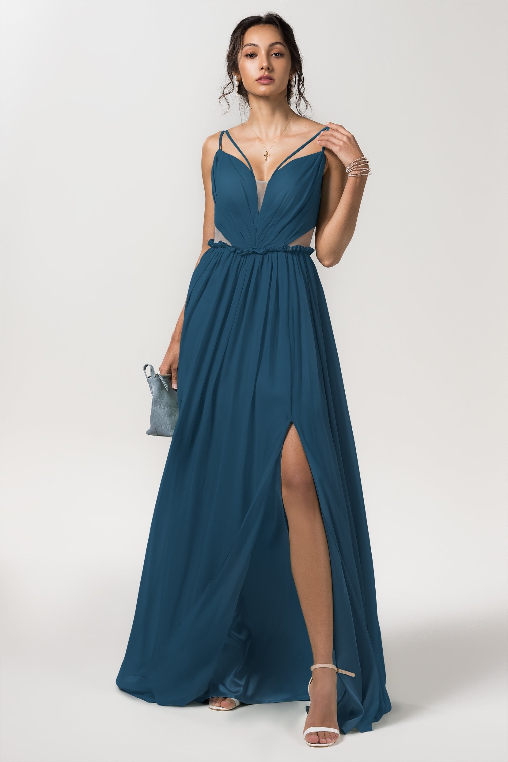 A stylish V-neckline Split Pleating Bridesmaid Dress CB0564 – COCOMELODY