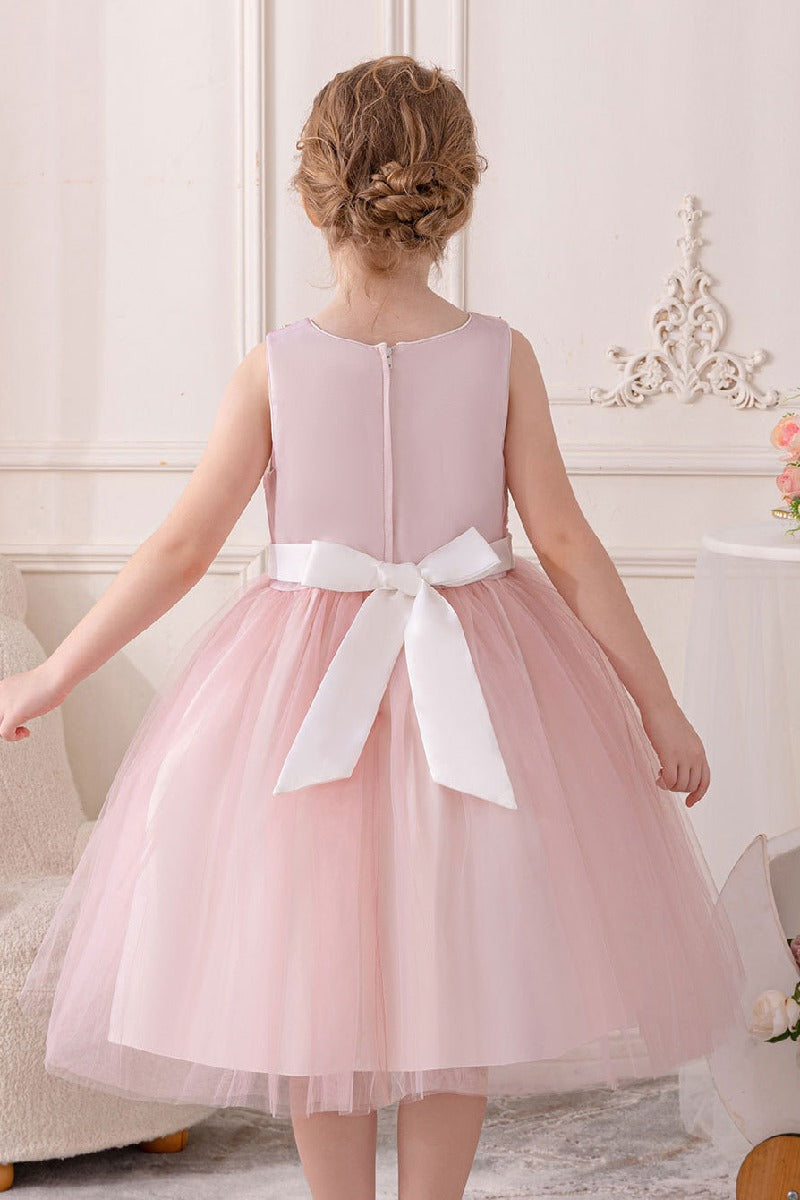 A-line/Princess Scoop Neck Knee-Length Lace Tulle Flower Girl Dress With Bowknot Sashes 854386467203