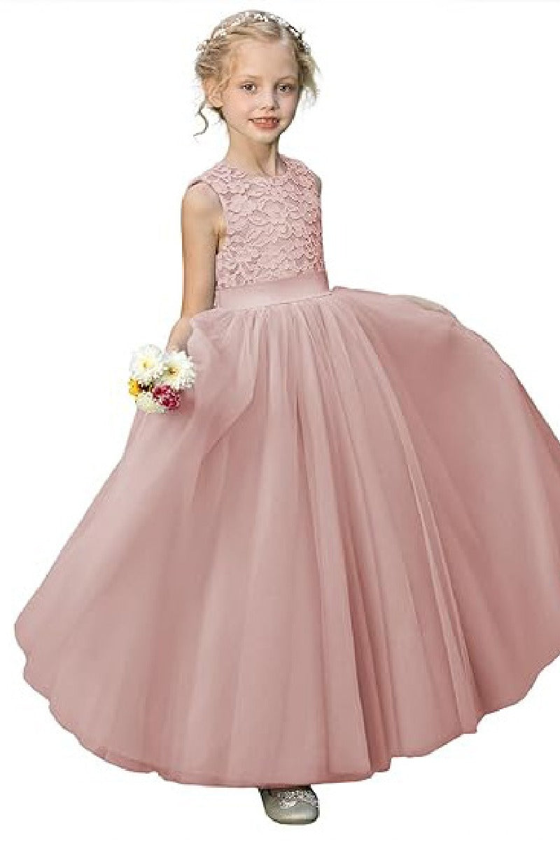 A-Line/Princess Scoop Neck  Tulle Flower Girl Dresses With Sash/Bow 797915415325