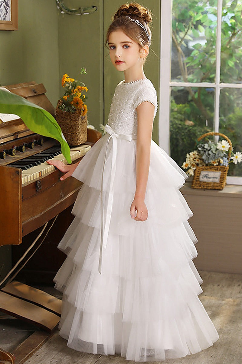 Ball-Gown Jewel  Tulle/Sequined Maxi Flower Girl Dresses With Ruffle 820077667678