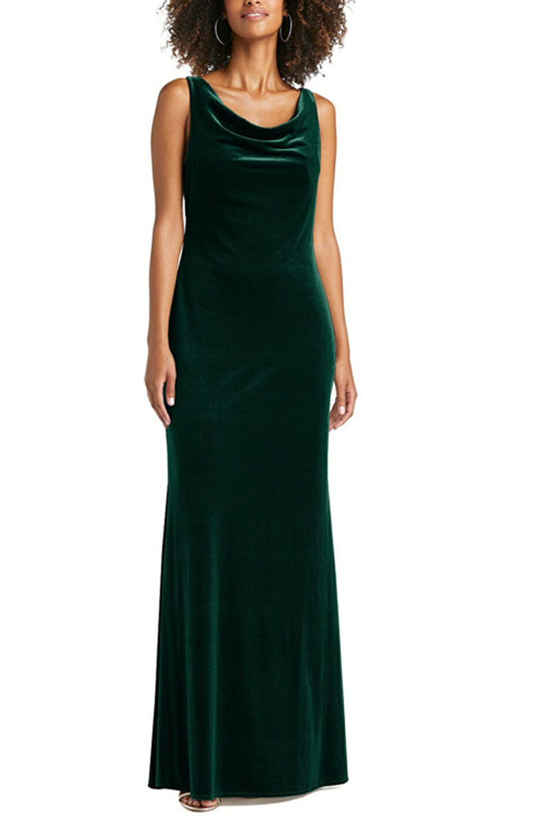 A-Line Maxi Velvet Bridesmaid Dress 632358899575