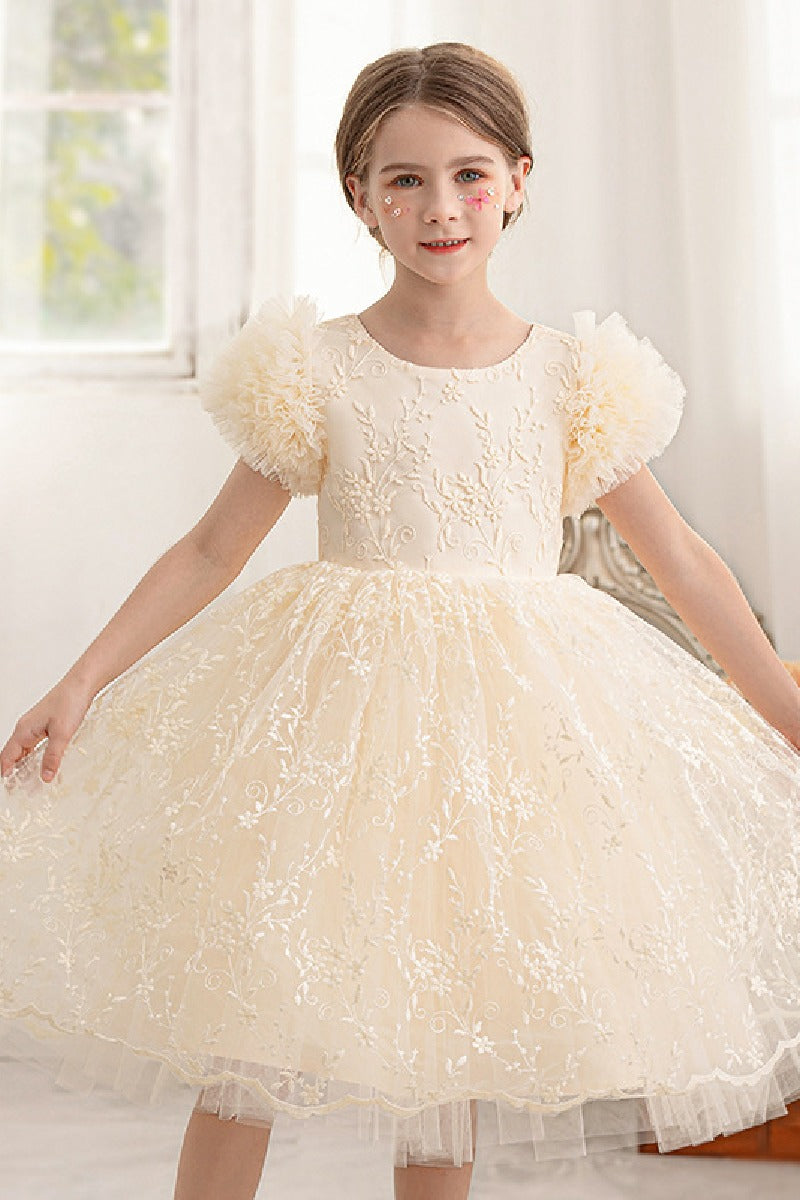 A-line/Princess Scoop Neck Knee-Length Lace   Flower Girl Dress With Bowknot 769937282891