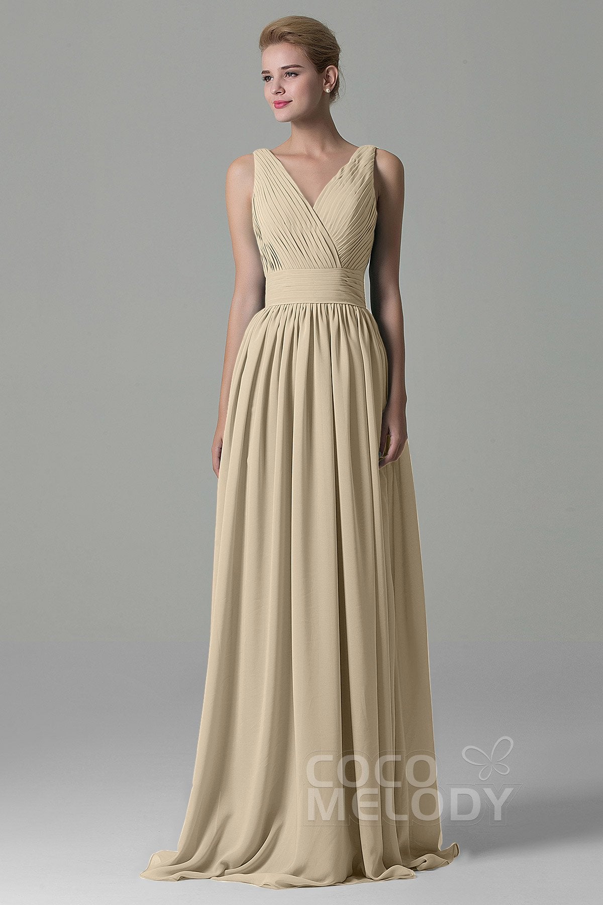 COCOMELODY Sheath Floor Length Chiffon Bridesmaid Dress COAF1500A 