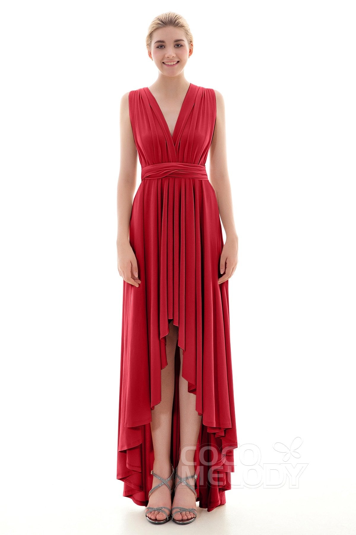 COCOMELODY Asymmetrical High-Low Knitted Bridesmaid Dress COED16001 