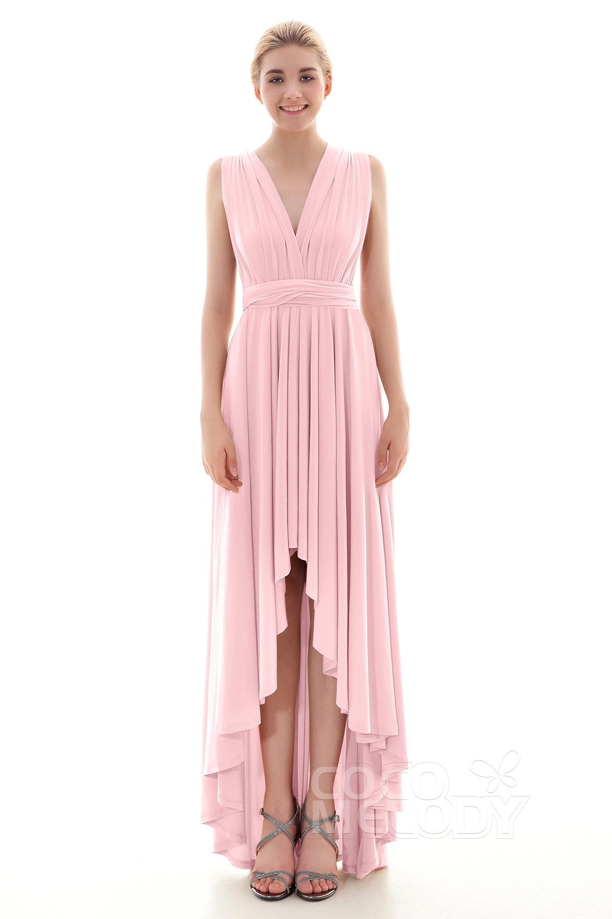 COCOMELODY Asymmetrical High-Low Knitted Bridesmaid Dress COED16001 