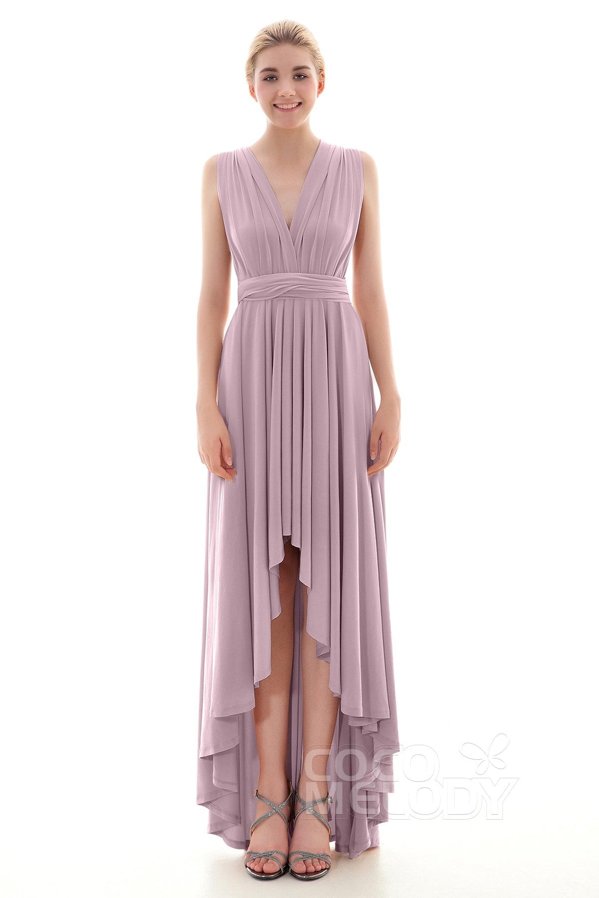 COCOMELODY Asymmetrical High-Low Knitted Bridesmaid Dress COED16001 