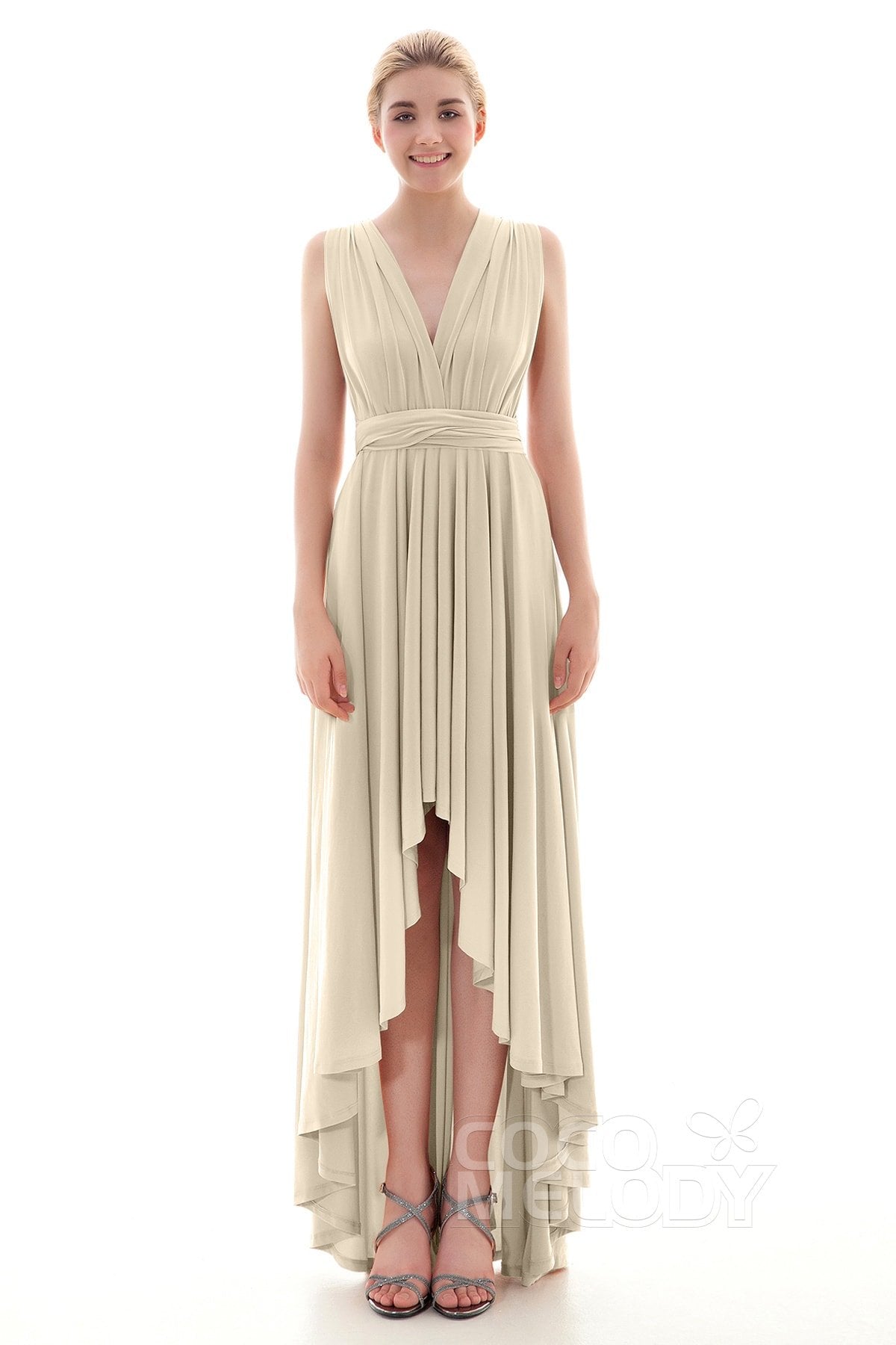 COCOMELODY Asymmetrical High-Low Knitted Bridesmaid Dress COED16001 