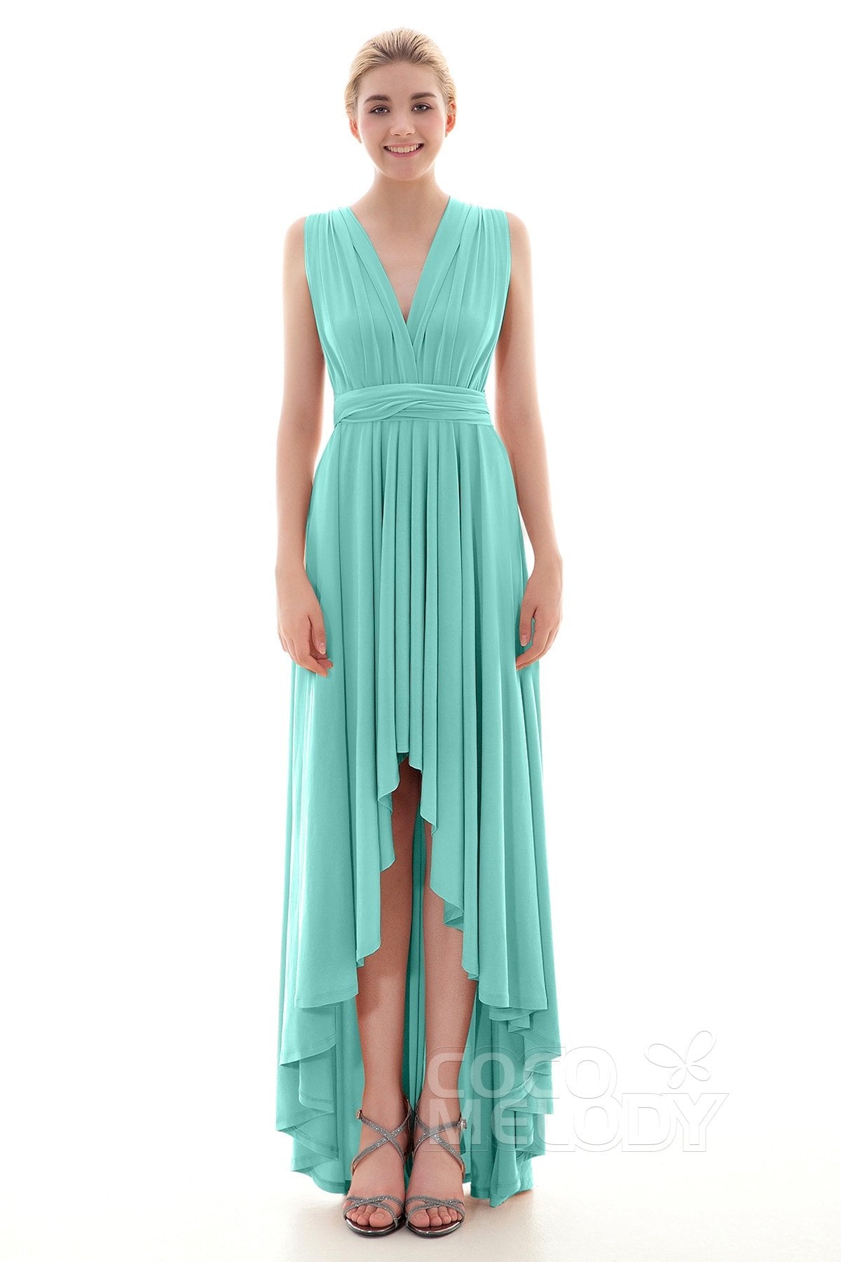 COCOMELODY Asymmetrical High-Low Knitted Bridesmaid Dress COED16001 