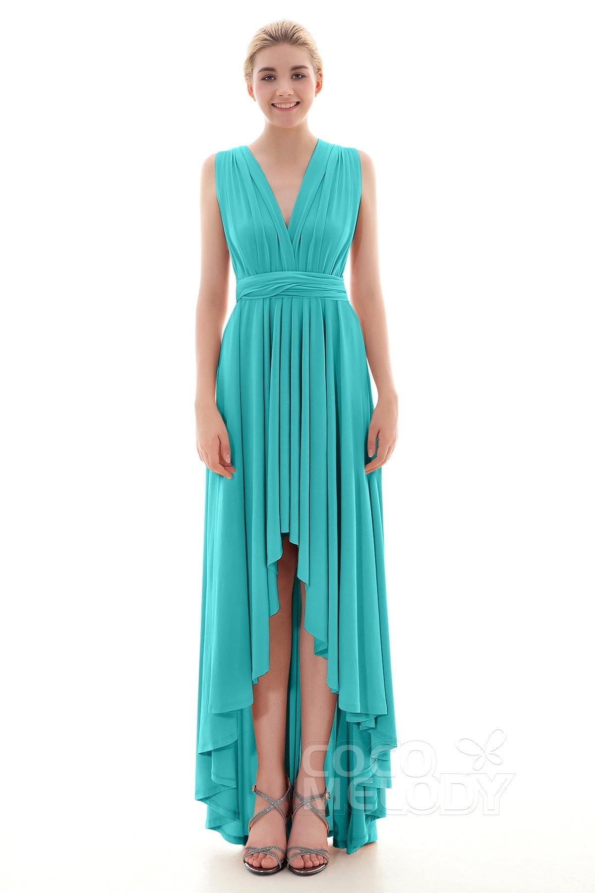 COCOMELODY Asymmetrical High-Low Knitted Bridesmaid Dress COED16001 