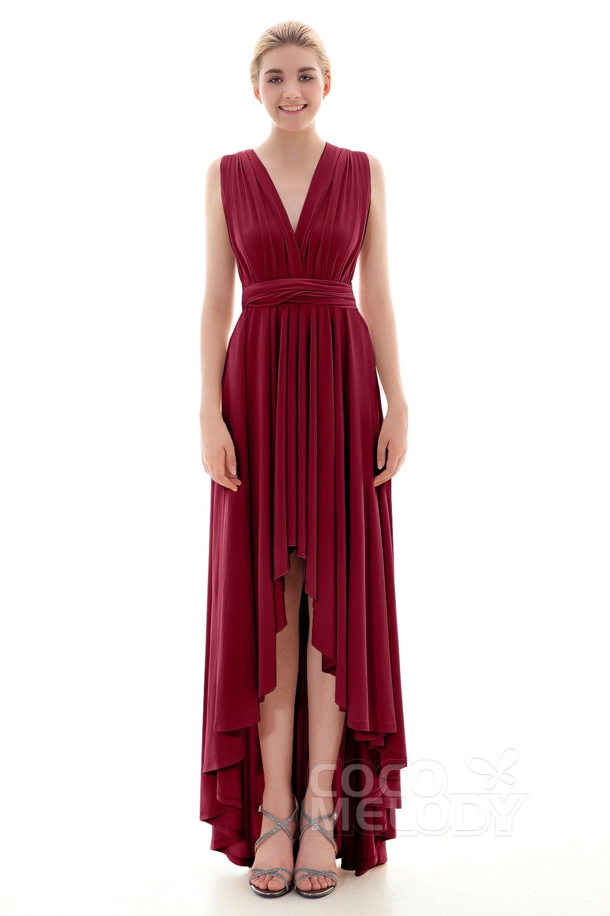 COCOMELODY Asymmetrical High-Low Knitted Bridesmaid Dress COED16001 