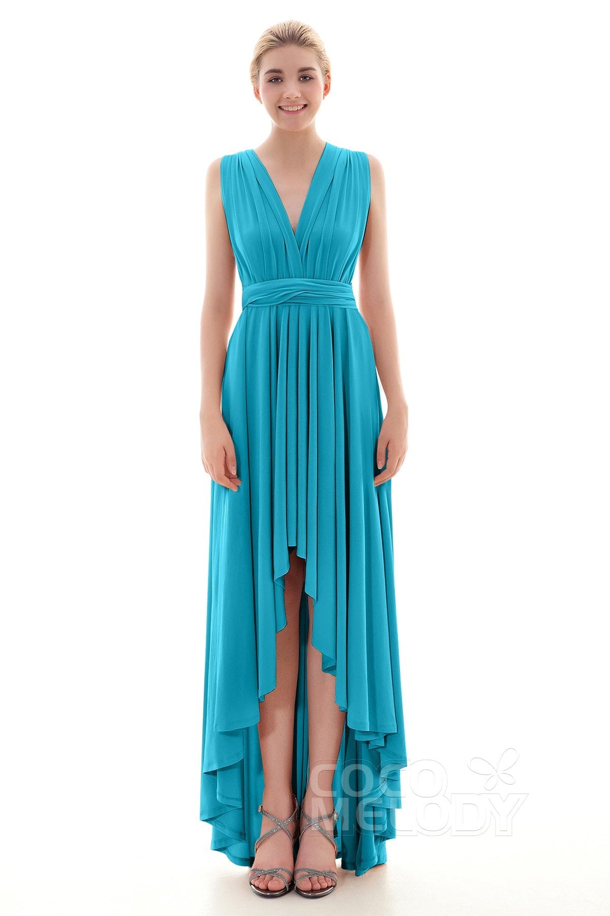 COCOMELODY Asymmetrical High-Low Knitted Bridesmaid Dress COED16001 