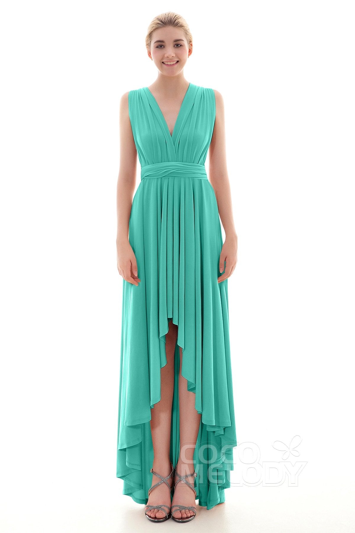 COCOMELODY Asymmetrical High-Low Knitted Bridesmaid Dress COED16001 