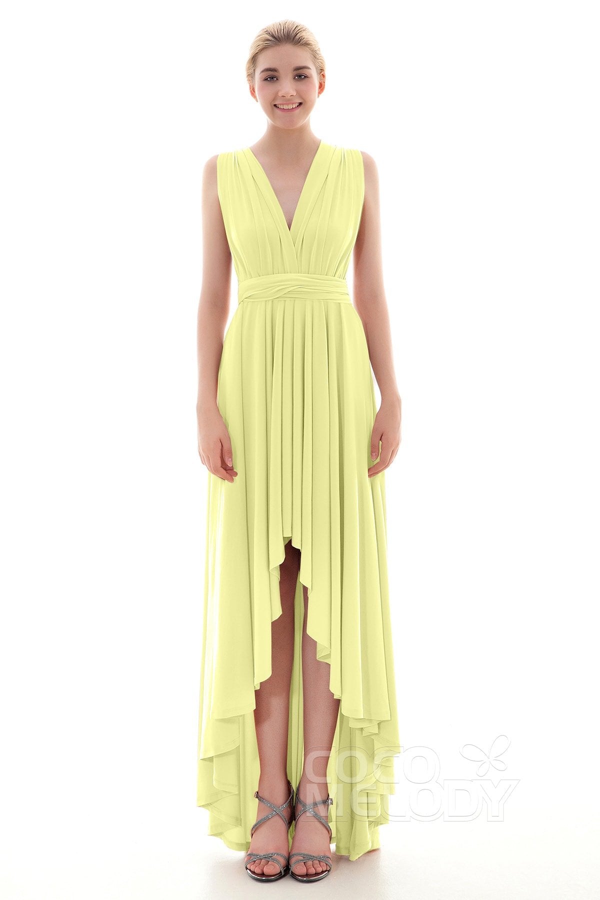 COCOMELODY Asymmetrical High-Low Knitted Bridesmaid Dress COED16001 