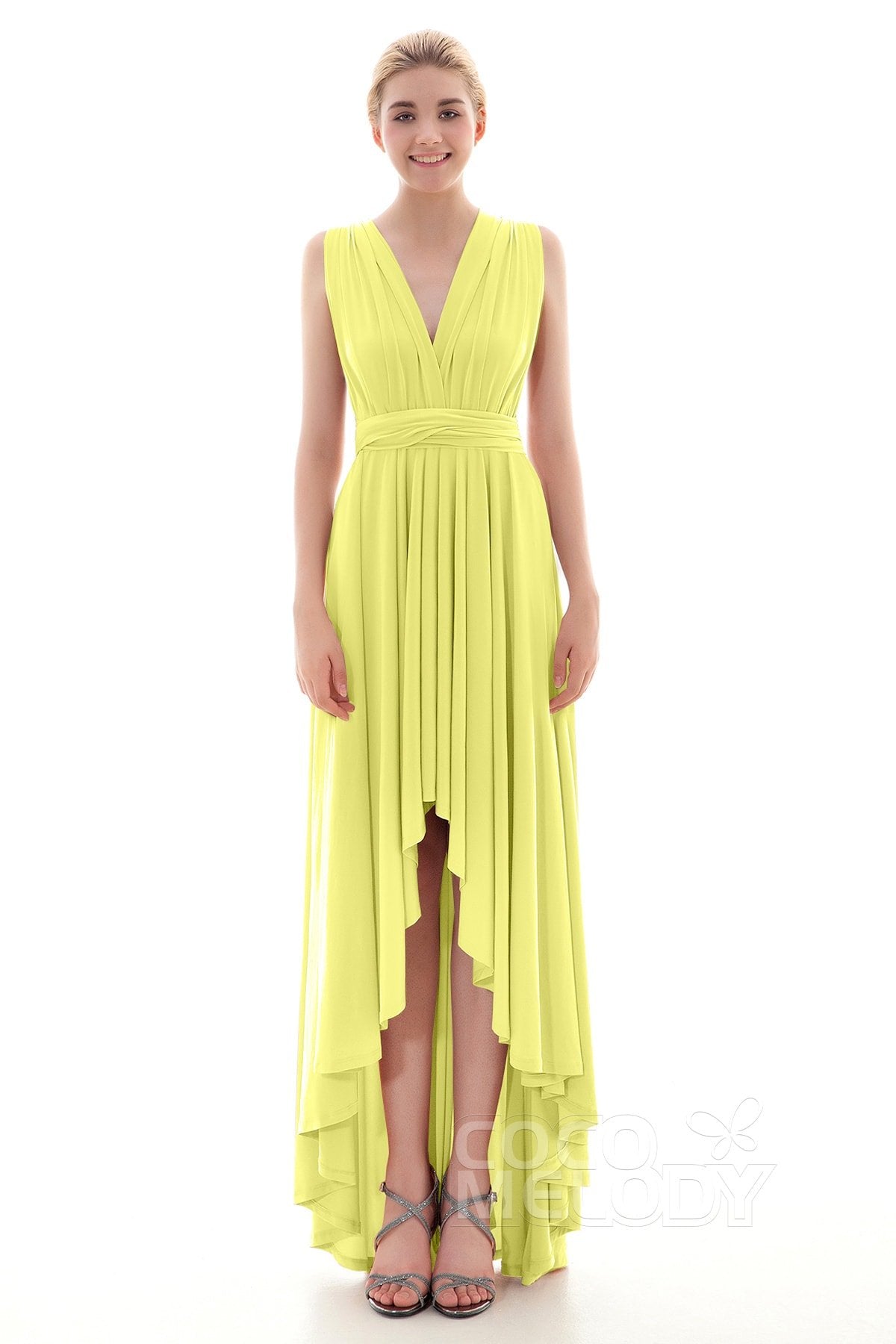 COCOMELODY Asymmetrical High-Low Knitted Bridesmaid Dress COED16001 