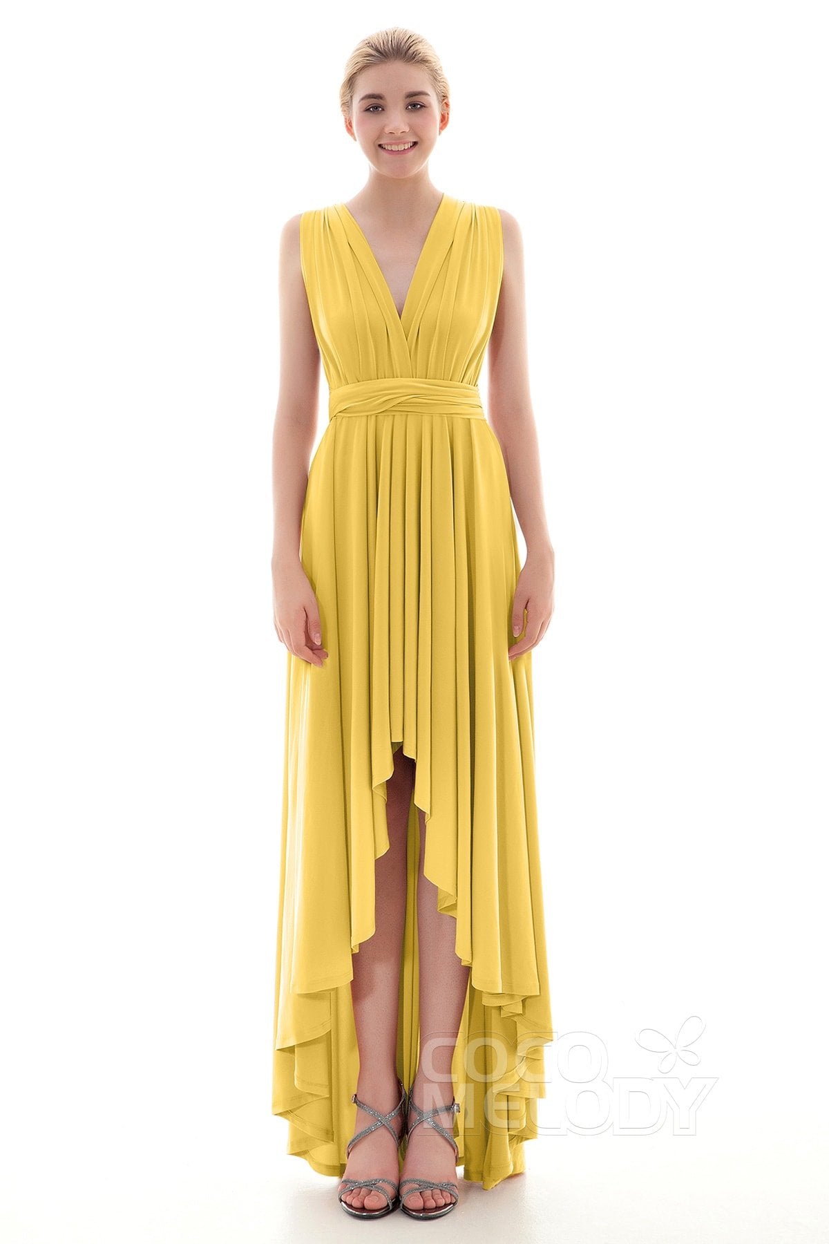 COCOMELODY Asymmetrical High-Low Knitted Bridesmaid Dress COED16001 