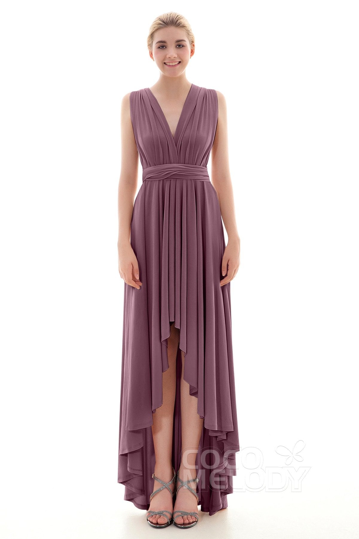 COCOMELODY Asymmetrical High-Low Knitted Bridesmaid Dress COED16001 