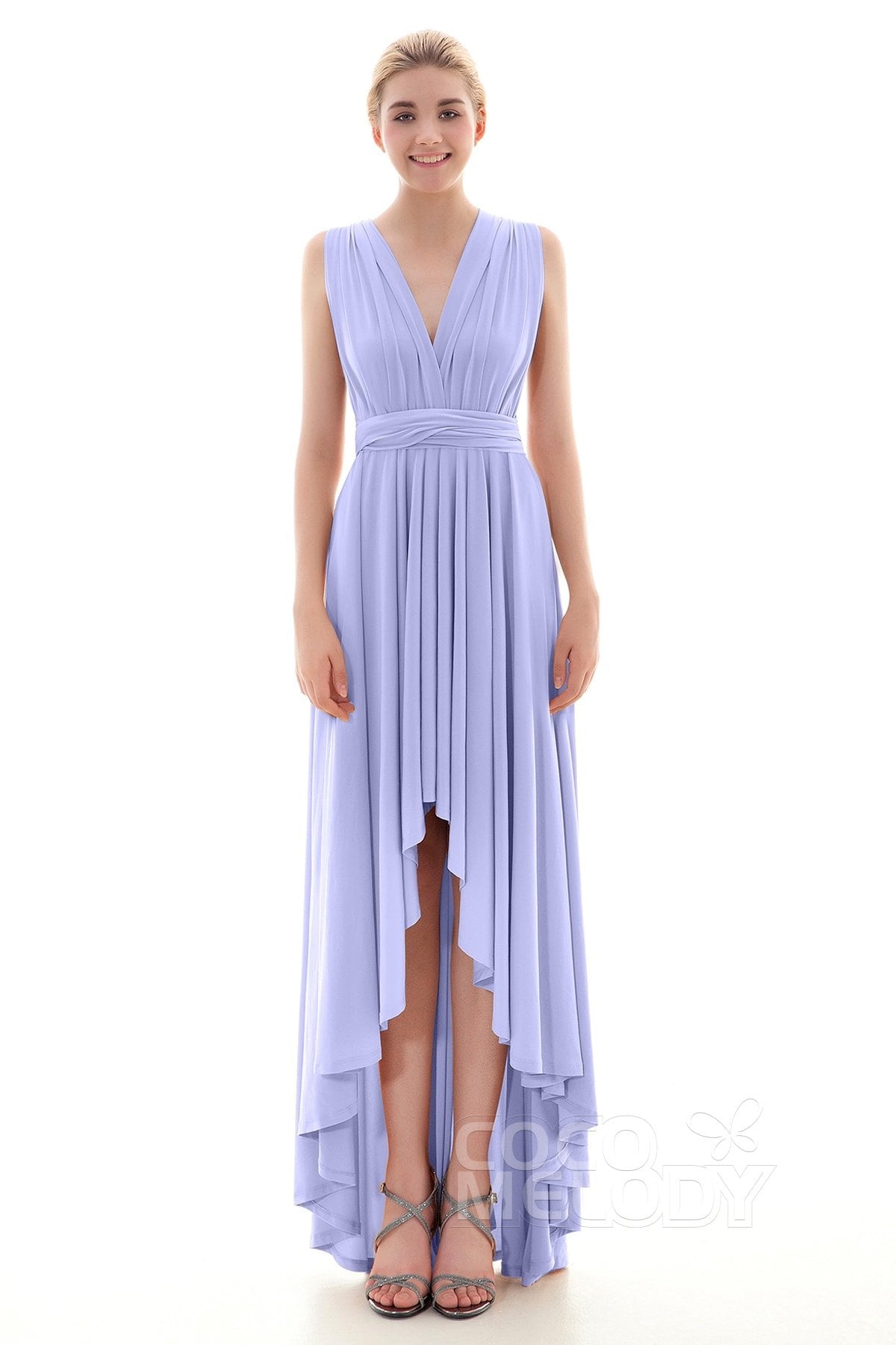 COCOMELODY Asymmetrical High-Low Knitted Bridesmaid Dress COED16001 