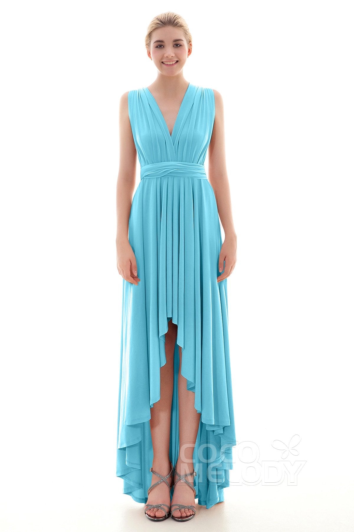 COCOMELODY Asymmetrical High-Low Knitted Bridesmaid Dress COED16001 