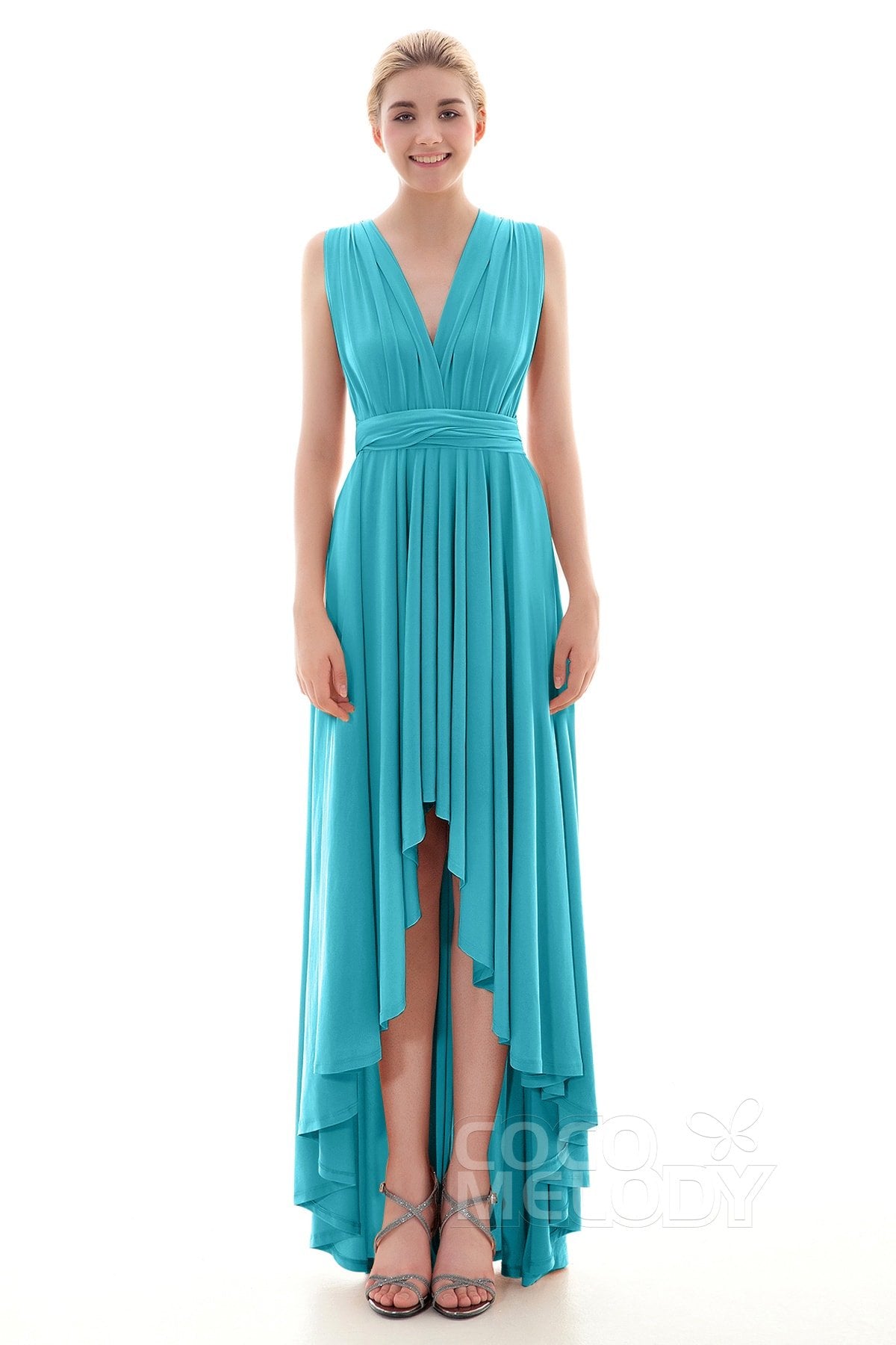 COCOMELODY Asymmetrical High-Low Knitted Bridesmaid Dress COED16001 