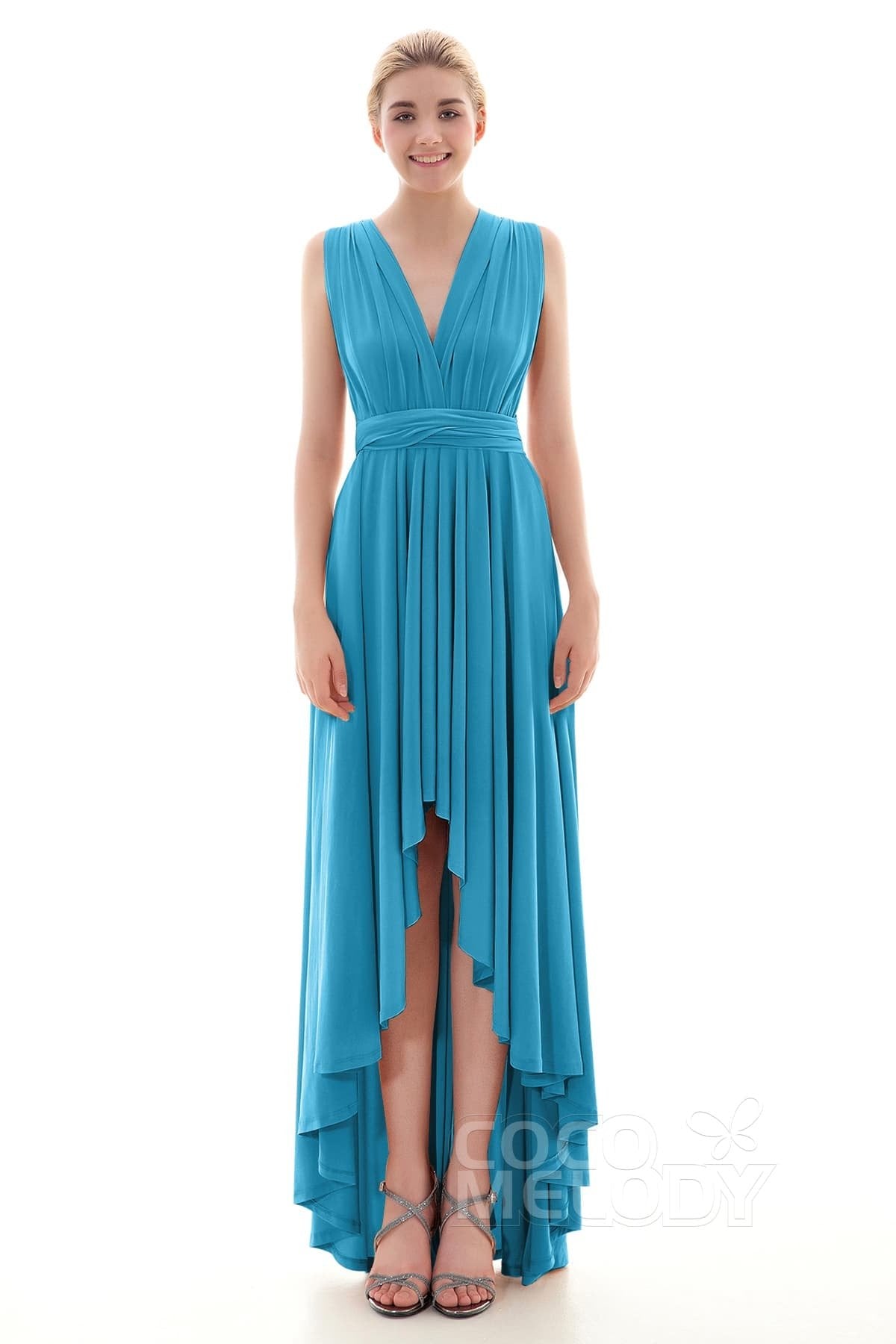 COCOMELODY Asymmetrical High-Low Knitted Bridesmaid Dress COED16001 