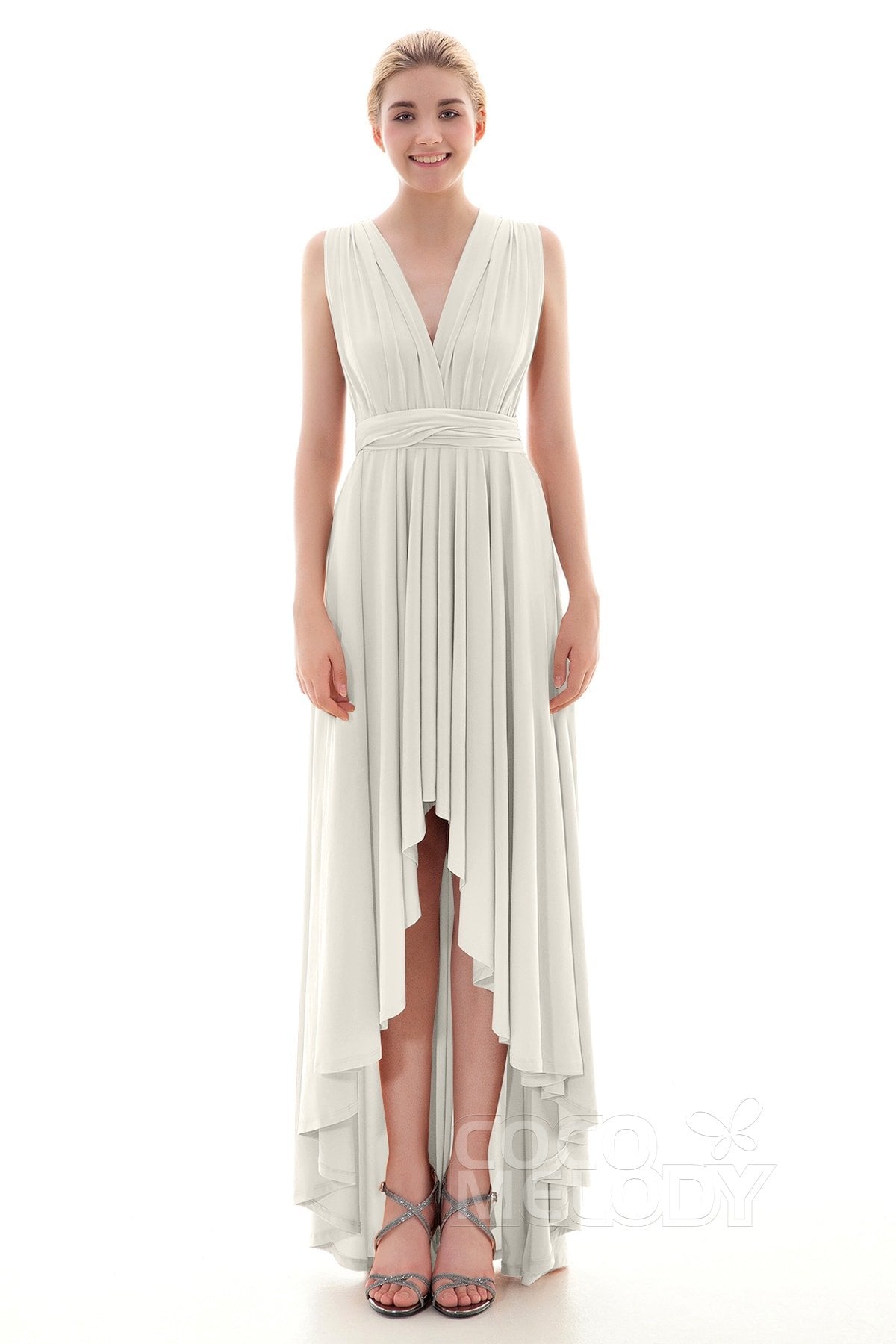 COCOMELODY Asymmetrical High-Low Knitted Bridesmaid Dress COED16001 