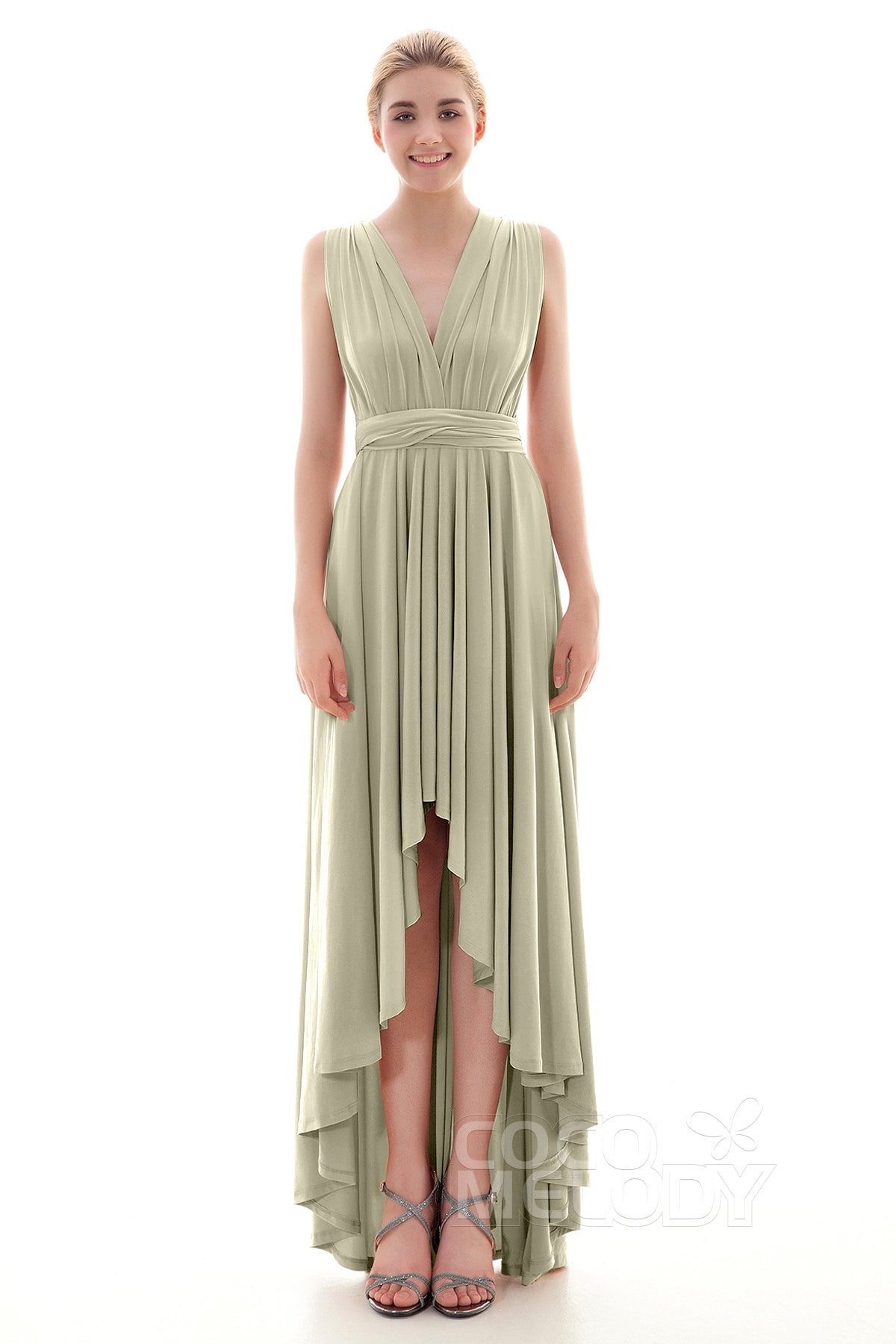 COCOMELODY Asymmetrical High-Low Knitted Bridesmaid Dress COED16001 