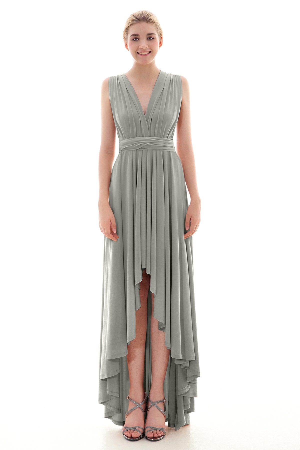 COCOMELODY Asymmetrical High-Low Knitted Bridesmaid Dress COED16001 