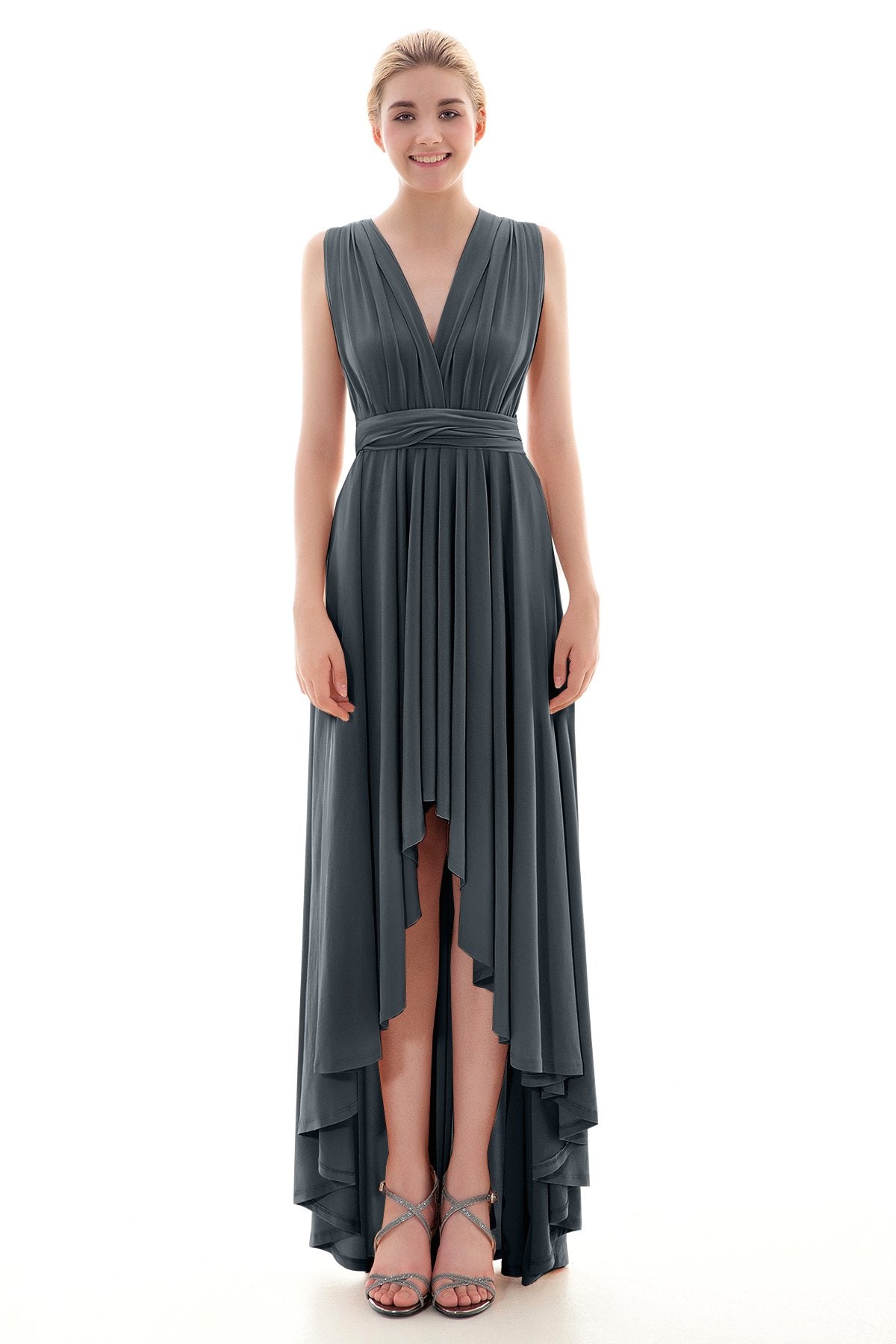 COCOMELODY Asymmetrical High-Low Knitted Bridesmaid Dress COED16001 