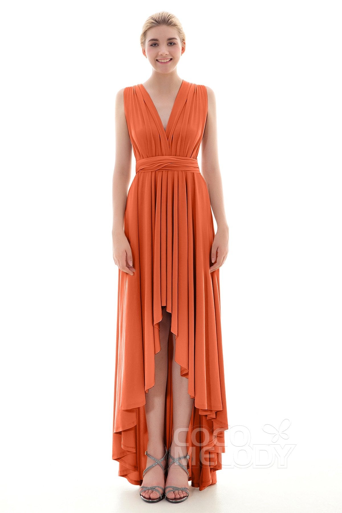 COCOMELODY Asymmetrical High-Low Knitted Bridesmaid Dress COED16001 