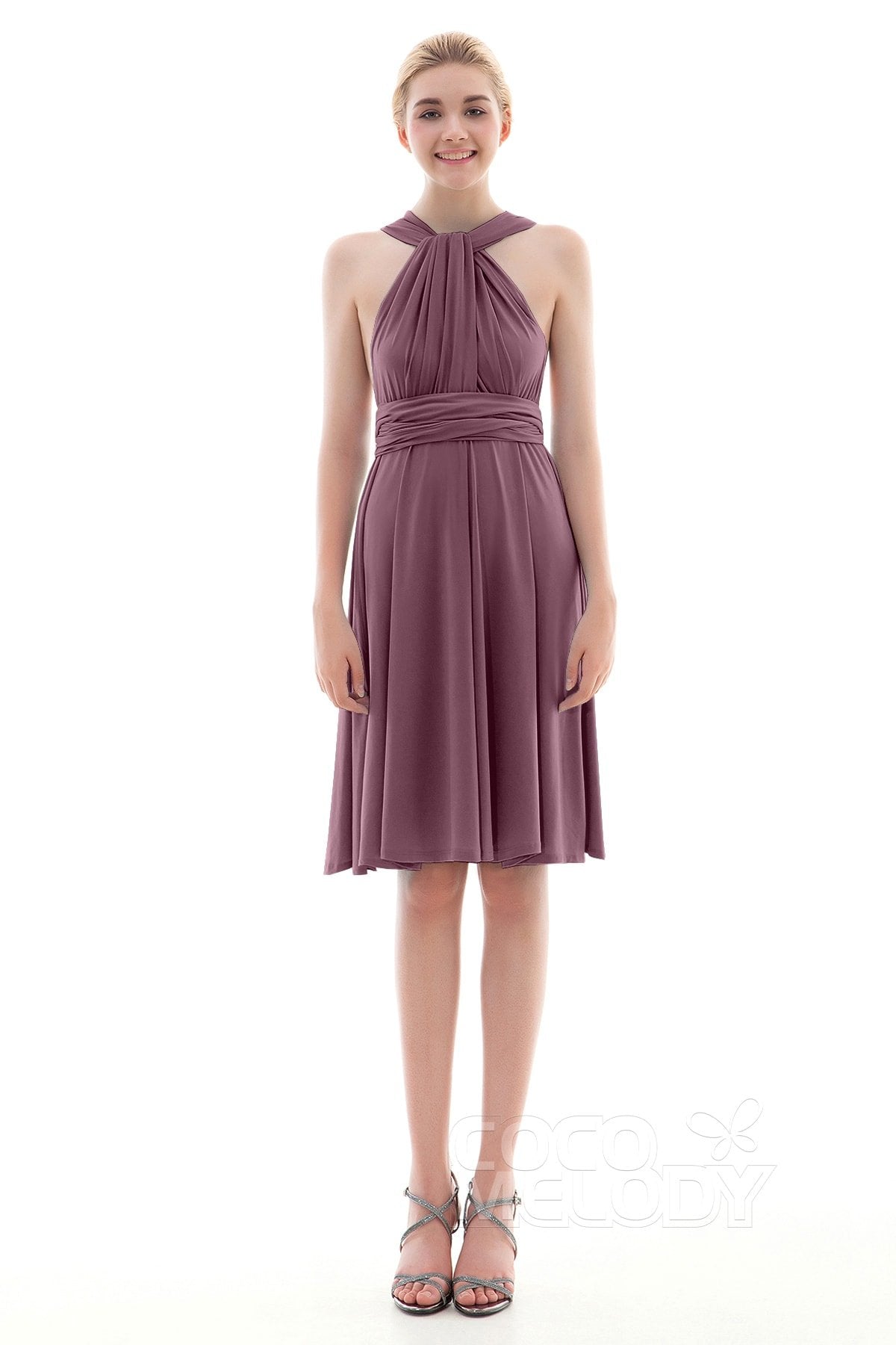 COCOMELODY Sheath Knee Length Knitted Fabric Bridesmaid Dress COEK16002 